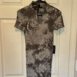 F21 Gray Tie Dye Collar Mini Dress